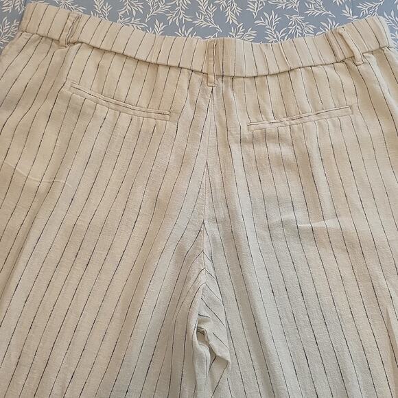 Womens Sz 16 Ivory Linen Blend High-Waisted Gauzy Wide Leg Striped Beachy Pants - Picture 5 of 10